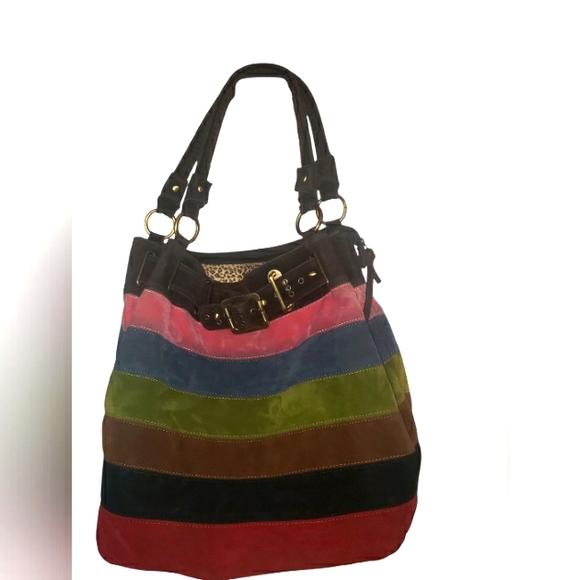 Vintage Handbags - VINTAGE Suede Striped  Handbag EUC